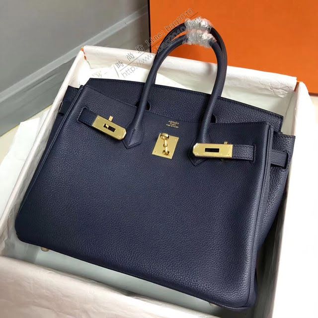 Hermes女包 愛馬仕Birkin Hermes鉑金包 togo小牛皮 深藍色 蠟線半手工縫製  am1707